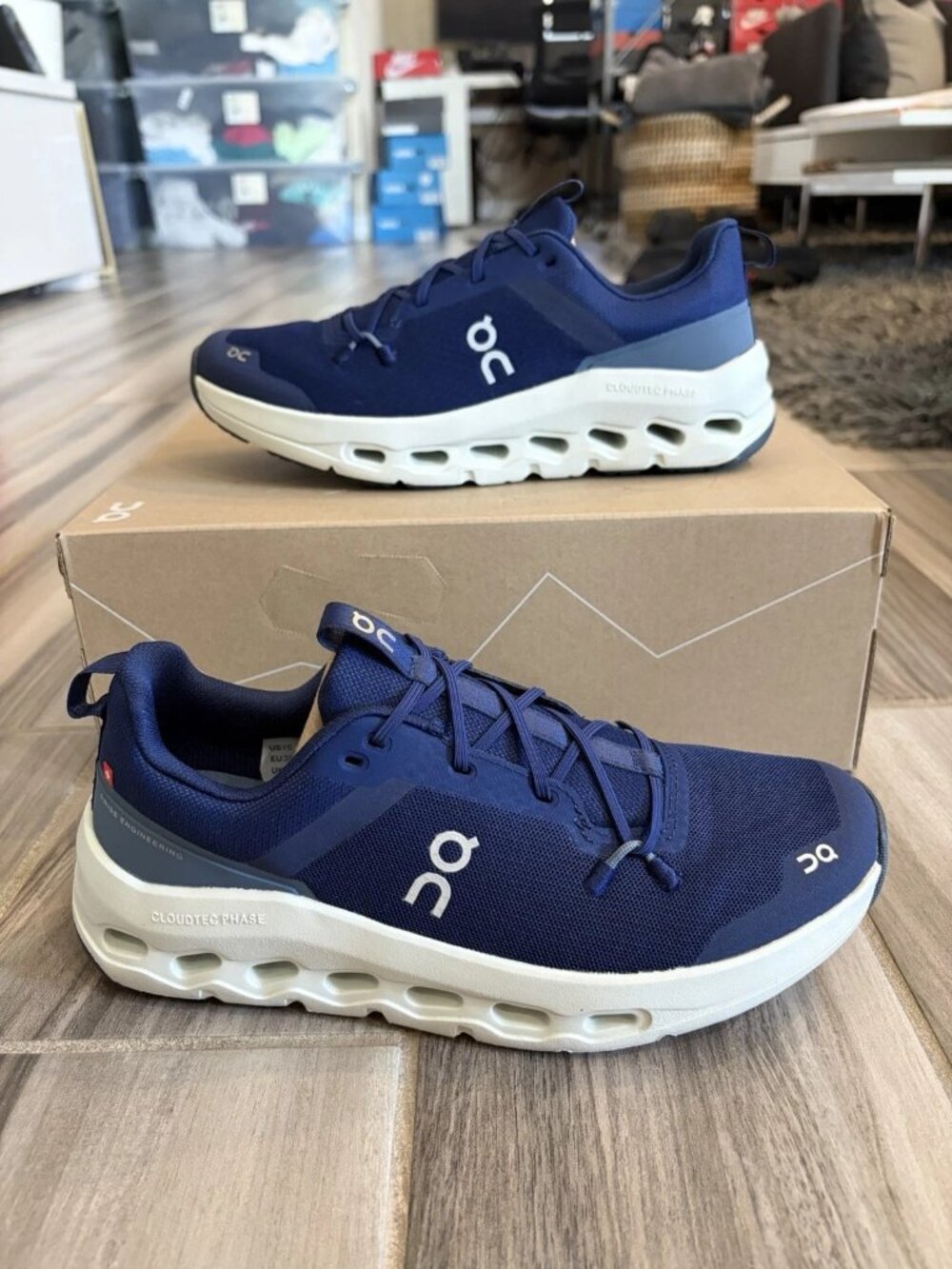 Big Kids' On Cloudleap Stretch Lace Running Shoes - Navy/White
